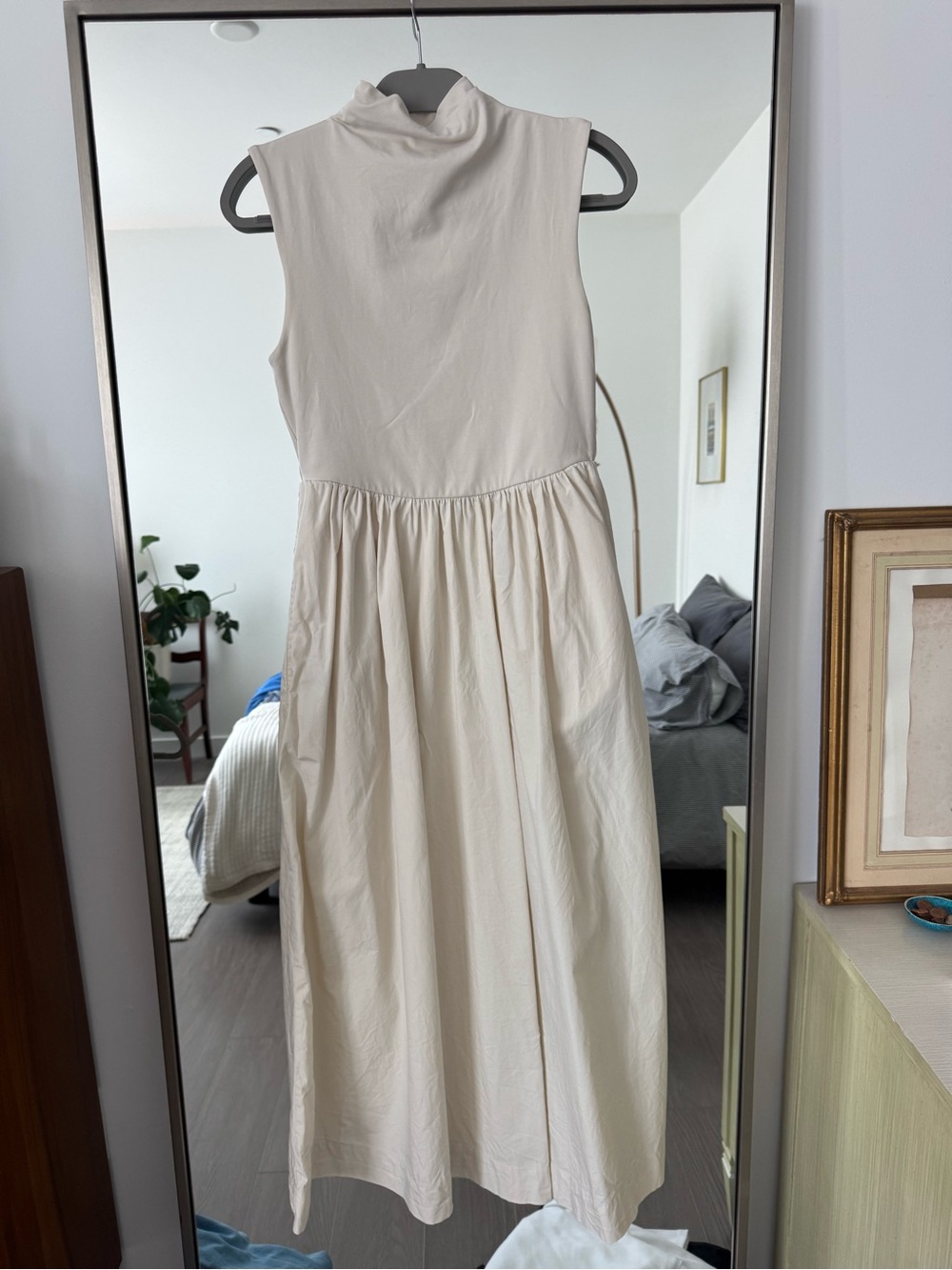NWOT J.Crew Fitted knit mockneck dress with poplin skirt S natural cotton